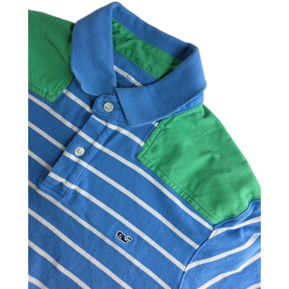 Vineyard Vines Polo Shirt Boys Large Blue Stripe Cotton Whale Logo Casual